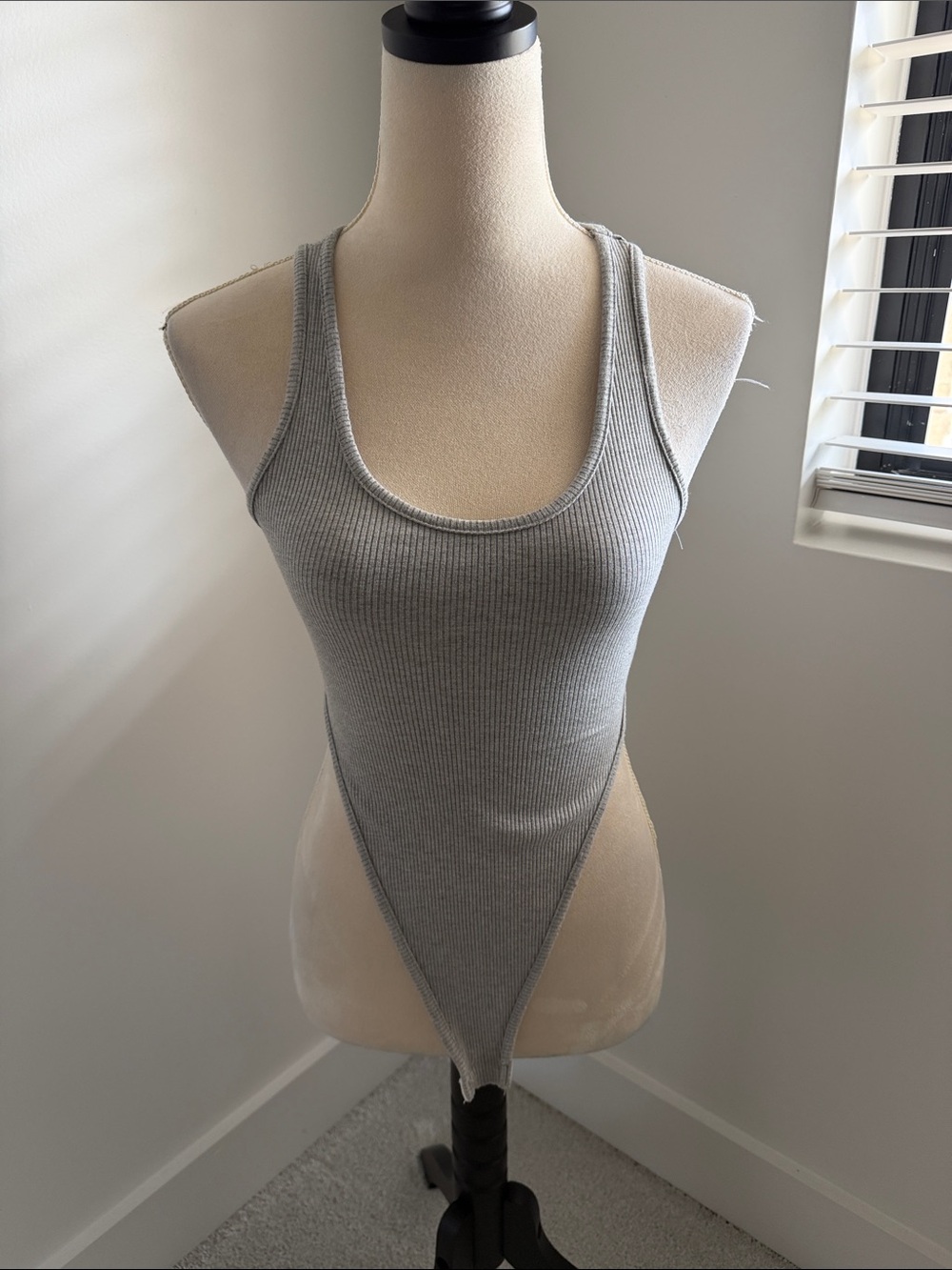 Ribbed Scoop Neck Bodysuit - Heather Gray